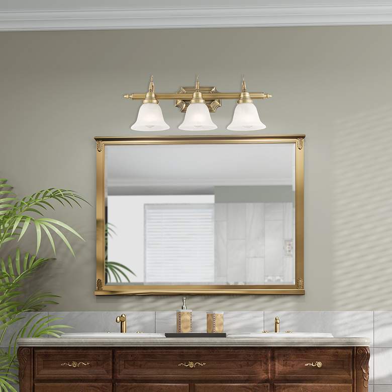 Image 6 French Regency 3-Light 9.25-in Antique Brass Bell Vanity Light more views