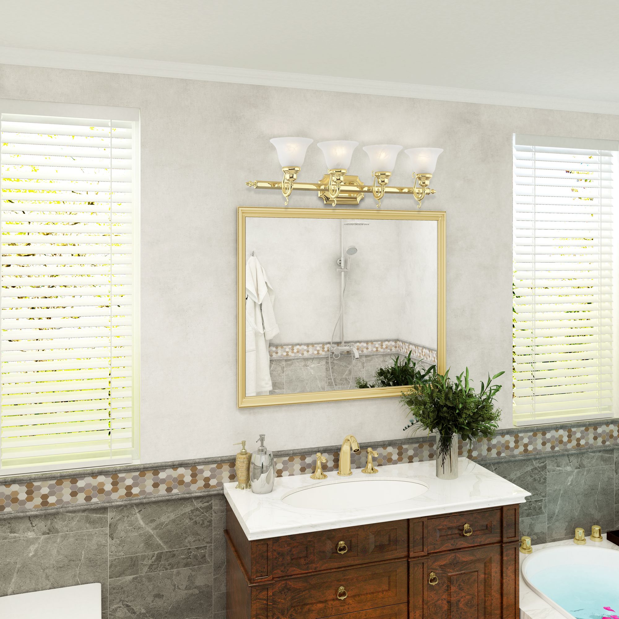 French Regency 4-Light 9.25-in Polished Brass Bell Vanity Light