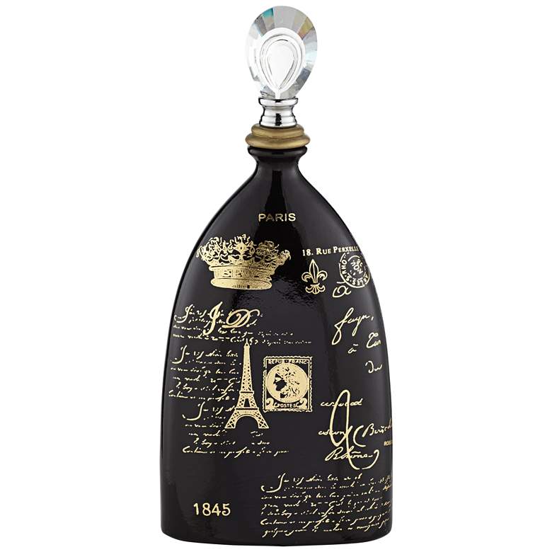 Image 1 French Script 18 3/4" High Decorative Black Ceramic Bottle