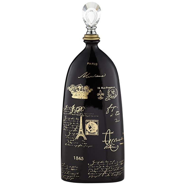 Image 1 French Script 23" High Decorative Black Ceramic Bottle