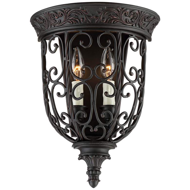 Image 2 French Scroll 14 1/4 inch High Rubbed Bronze Wall Sconce