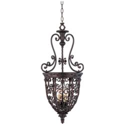 French Scroll 15 1/4&quot; Wide Three Light Iron Foyer Chandelier