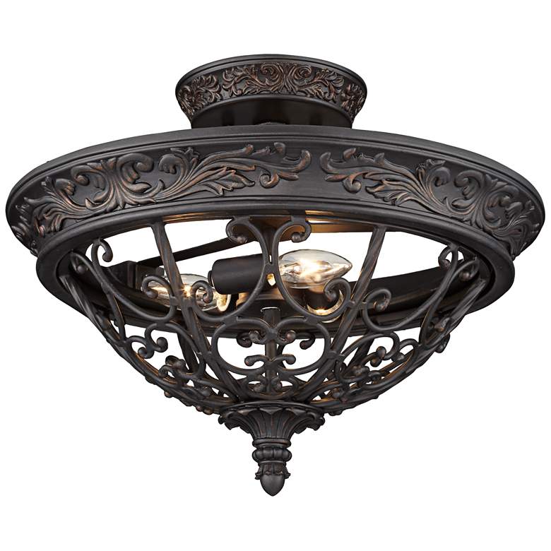 Image 2 French Scroll 16 1/2 inch Rubbed Bronze Finish Traditional Ceiling Light