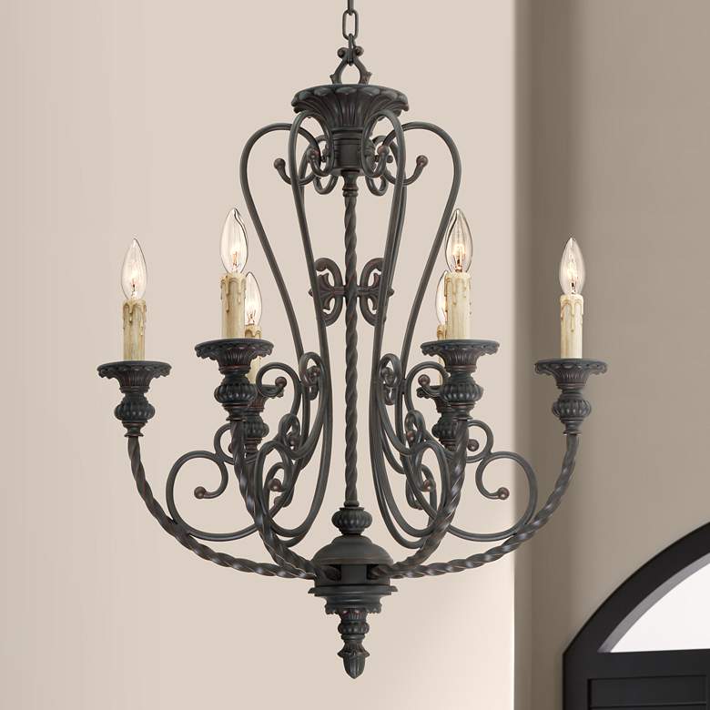 Image 1 French Scroll 23 1/4 inch Wide 6-Light Bronze Chandelier