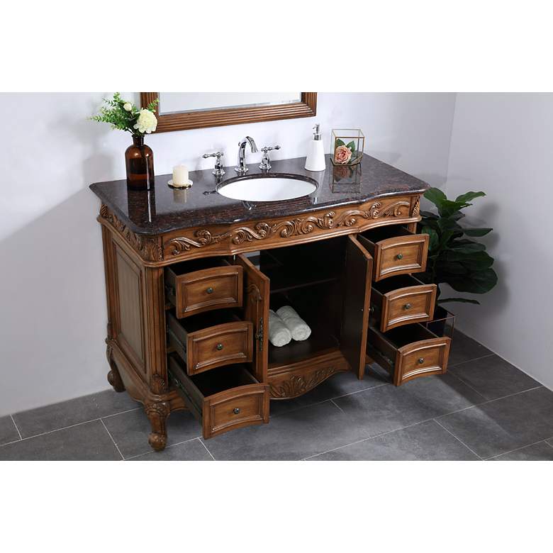 Image 6 French Scroll 48" Wide Teak Wood 2-Door Single Sink Vanity more views