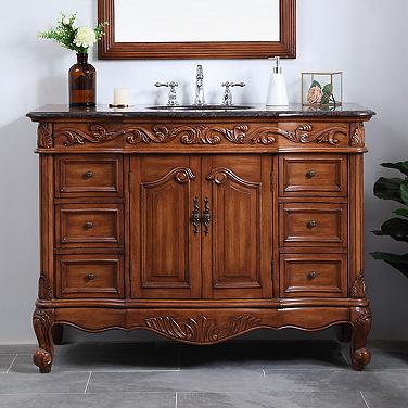 French Scroll 48" Wide Teak Wood 2-Door Single Sink Vanity