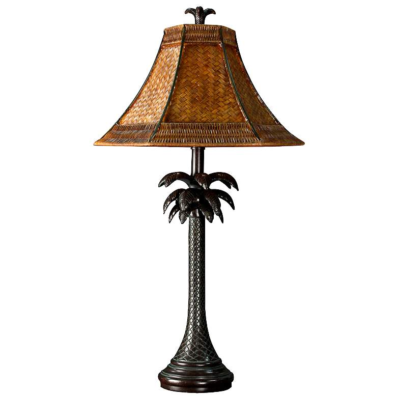 Image 2 French Verdi 28" High Rattan Shade Coastal Palm Tree Table