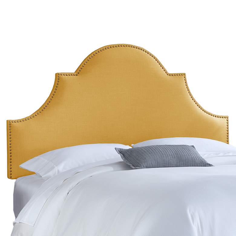 Image 1 French Yellow Queen Nailhead High Arch Notched Headboard