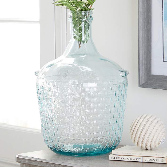 Blue Modern Glass Bottle Big Vase, Size: Large, Shape: Round Shaped