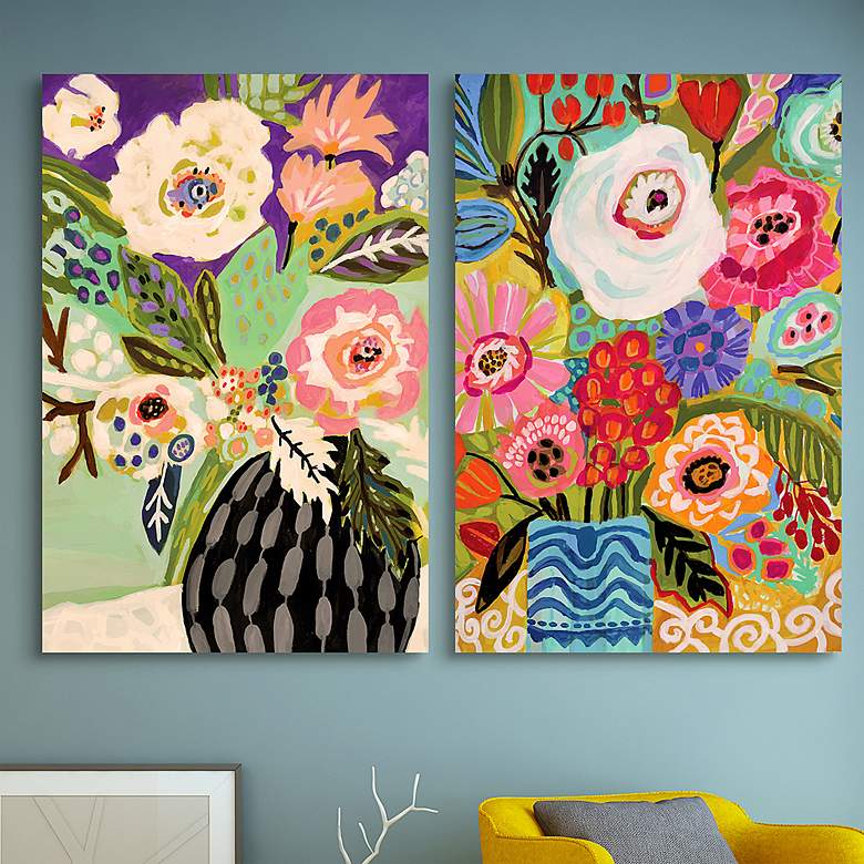 Fresh Flowers in Vase 48&quot; High 2-Piece Glass Wall Art Set