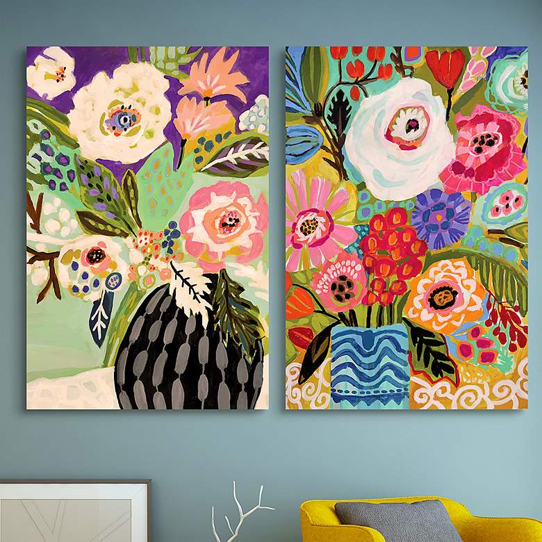 Image 2 Fresh Flowers in Vase 48 inch High 2-Piece Glass Wall Art Set