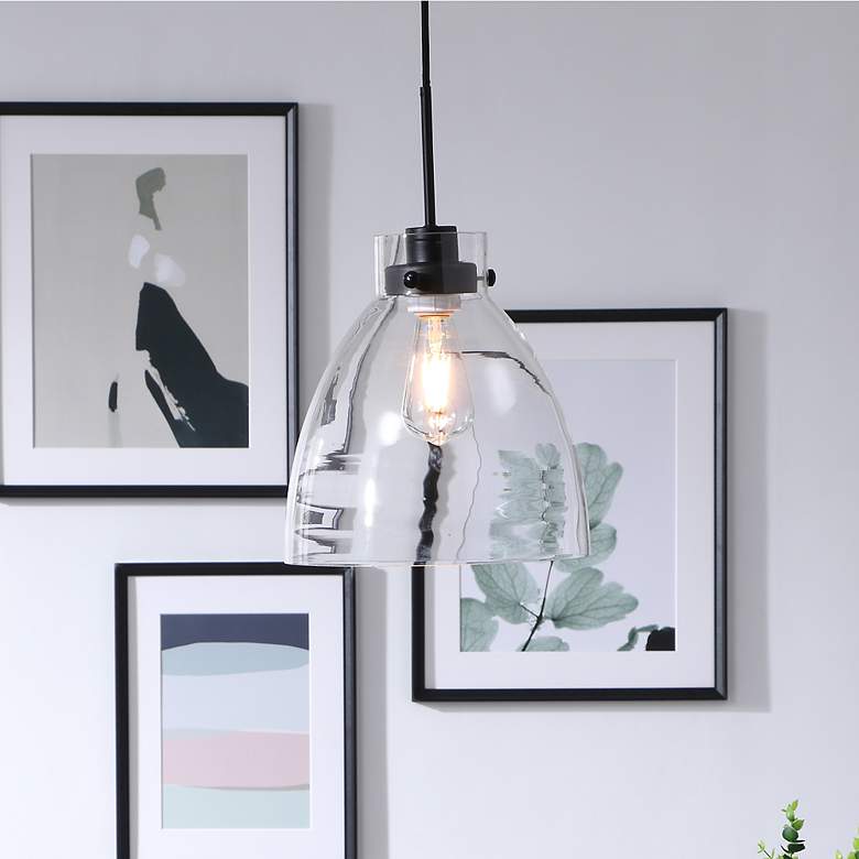 Image 2 Frey 10 1/2" Wide Black and Clear Glass Dome Mini Pendant