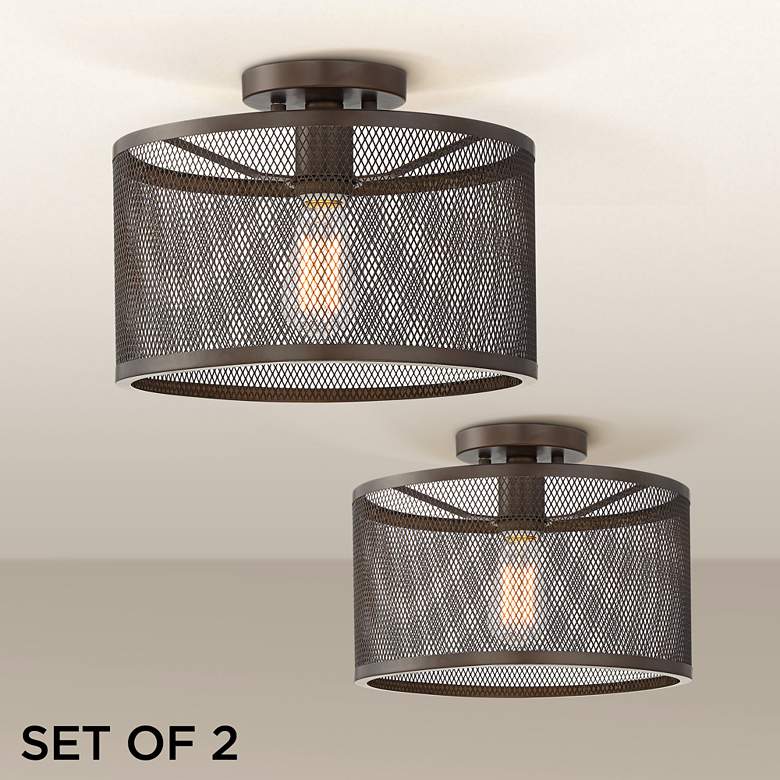 Image 1 Frey 14"W and 12 3/4"W Bronze Ceiling Light Set of 2