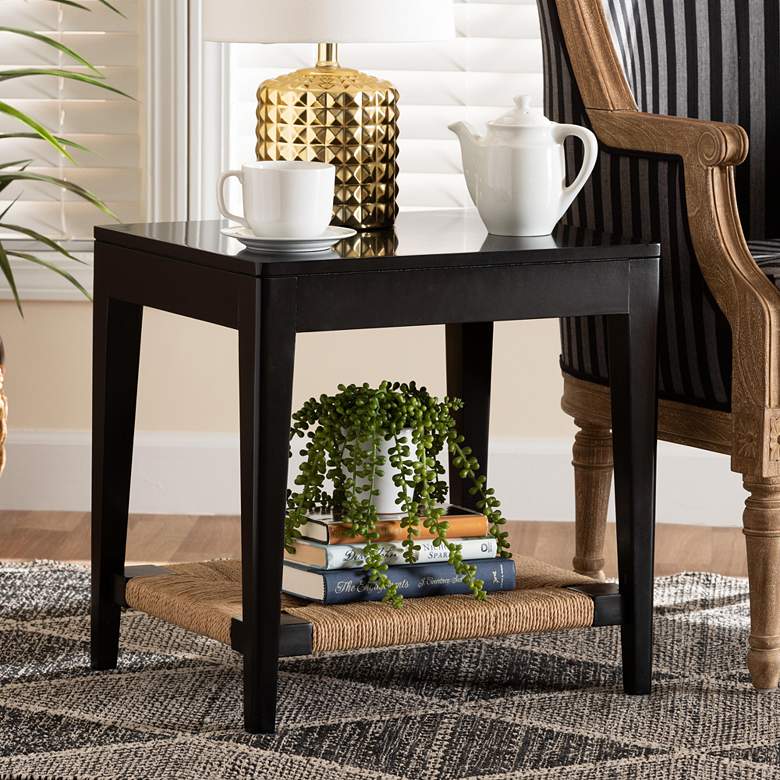 Image 1 Freya 19 3/4" Wide Black Wood Rectangular End Table