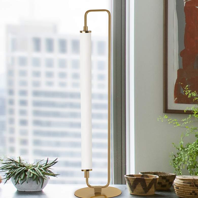 Image 1 Freya 26.5" High Aged Brass LED Table Lamp With White Acrylic Shade