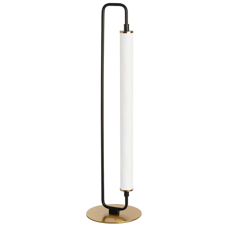 Image 1 Freya 26.5"H Matte Black And Aged Brass LED Table Lamp w/ White Shade