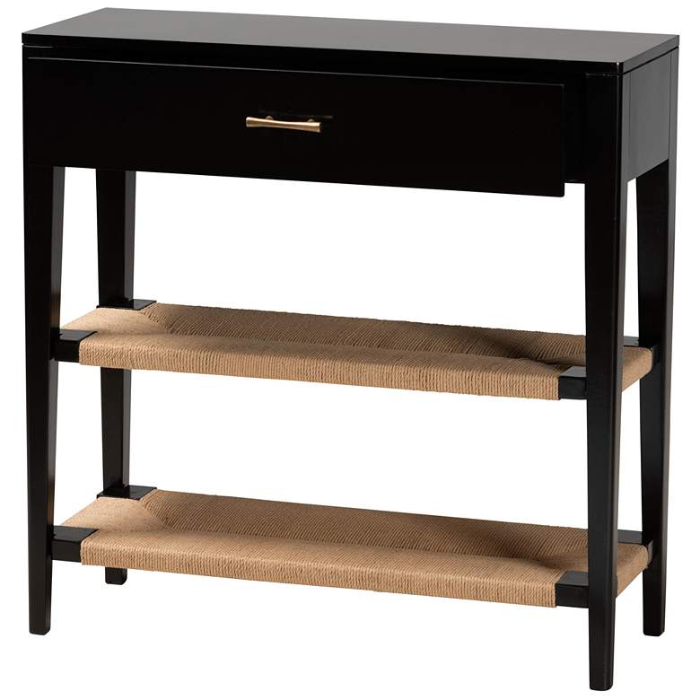 Image 6 Freya 31 1/2 inch Wide Black Wood Rectangular 1-Drawer Console Table more views