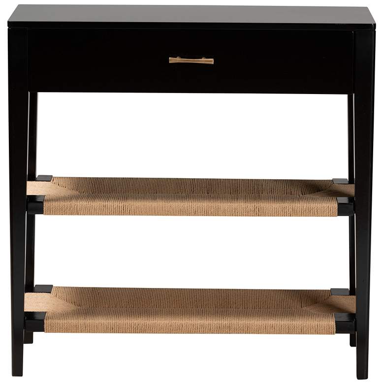 Image 7 Freya 31 1/2 inch Wide Black Wood Rectangular 1-Drawer Console Table more views