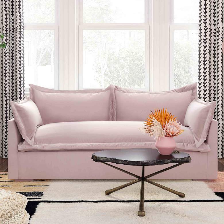 Image 1 Freya 84 1/4 inch Wide Mauve Velvet Sofa with Throw Pillows