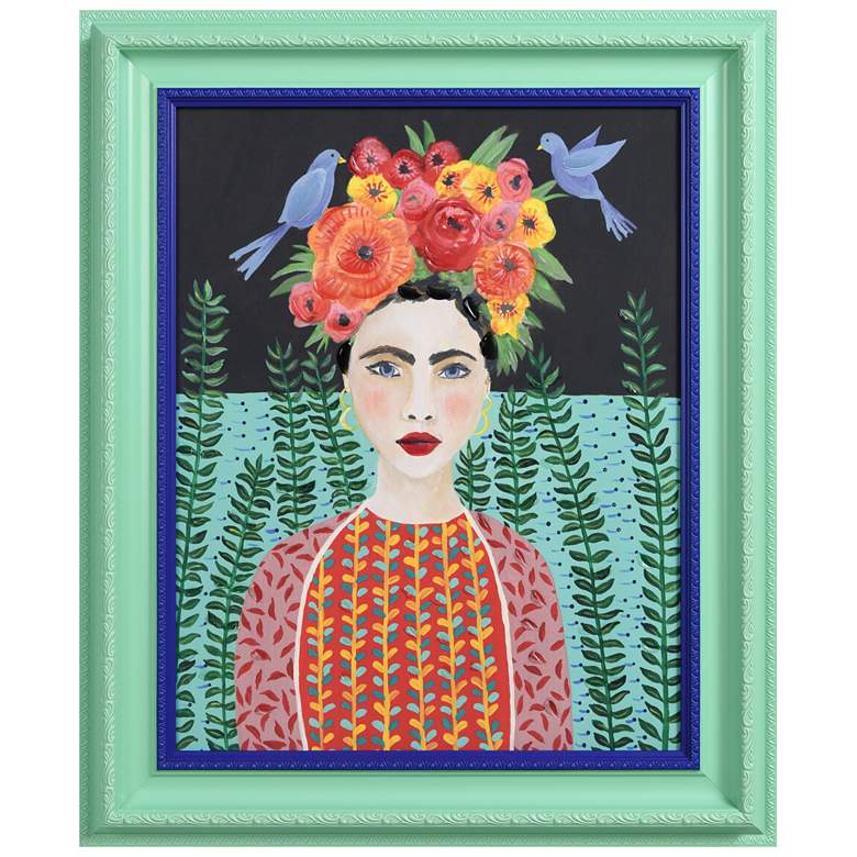 Image 1 Frida Headdress" Hand Embellished Framed Giclee Printed Canvas Wall Ar