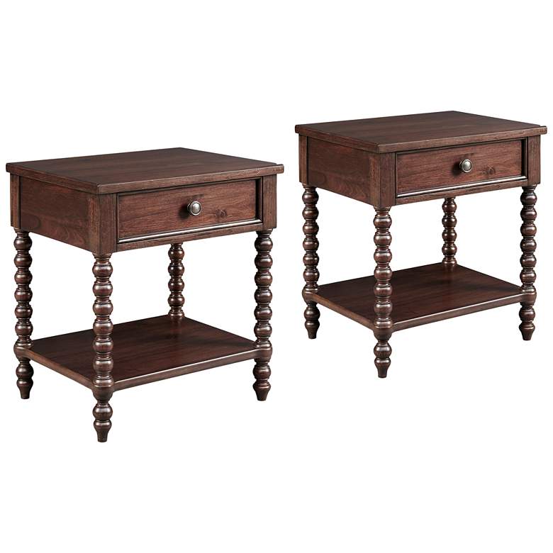 Image 1 Frieda 24" Wide Deep Brown Wood 1-Drawer Nightstands Set of 2