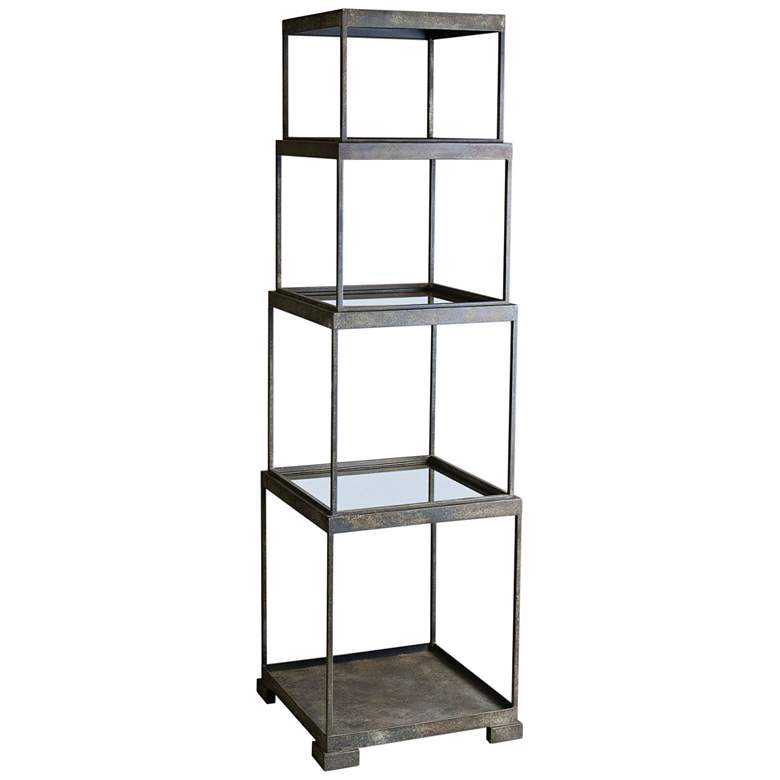 Image 1 Friedman 71 inch High Rustic Bronze Stacked Cubes Etagere
