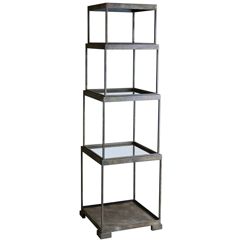 Image 1 Friedman 71" High Rustic Bronze Stacked Cubes Etagere