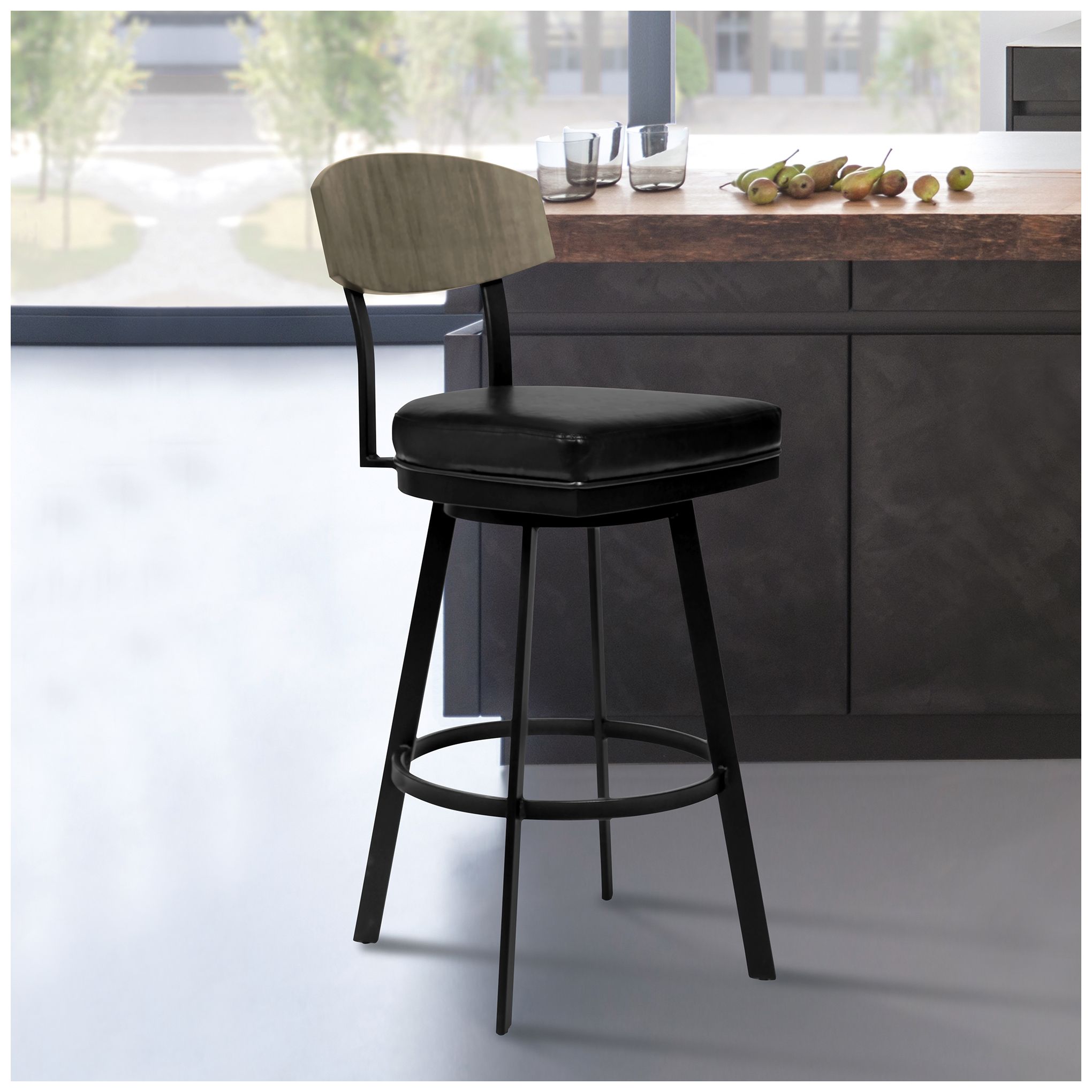 Image 6 Frisco 30 in. Barstool in Black Faux Leather and Matte Black Finish more views