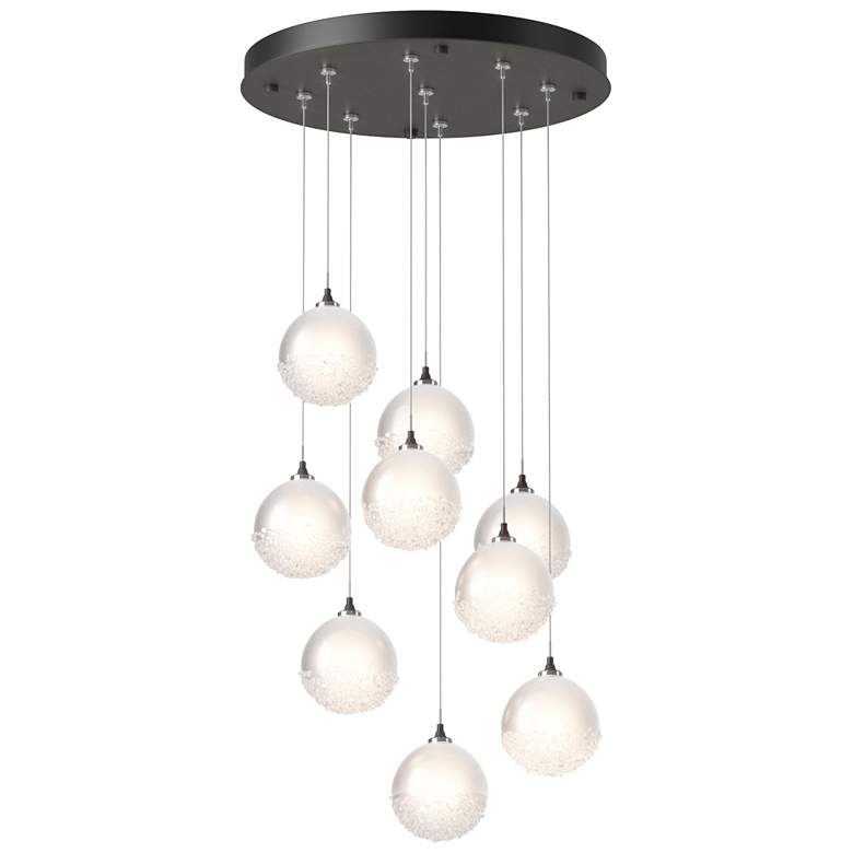 Image 1 Fritz Globe 20.5 inchW 9-Light Natural Iron Long Pendant w/ Frosted Glass 