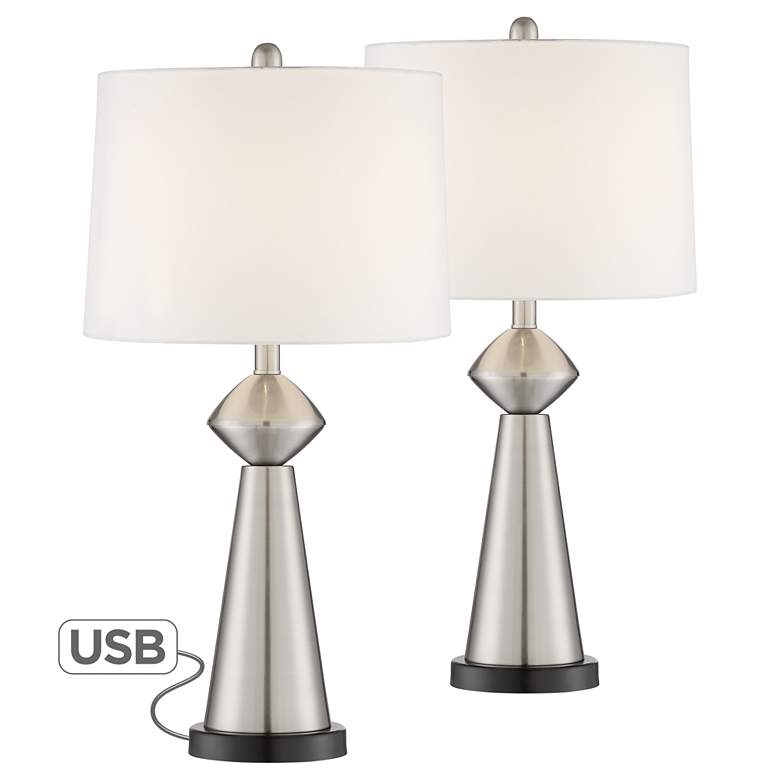 Image 1 Fritzie Brushed Nickel USB Table Lamps Set of 2