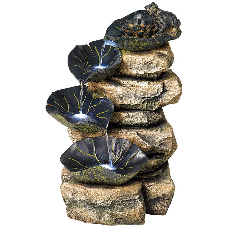 Image 3 Frog and Four Lily Pad LED Lighted 21" High Outdoor Fountain