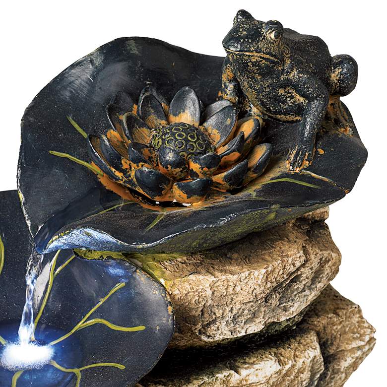 Image 4 Frog and Four Lily Pad LED Lighted 21 inch High Outdoor Fountain more views