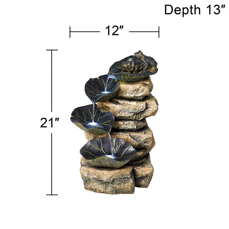 Image 6 Frog and Four Lily Pad LED Lighted 21" High Outdoor Fountain more views