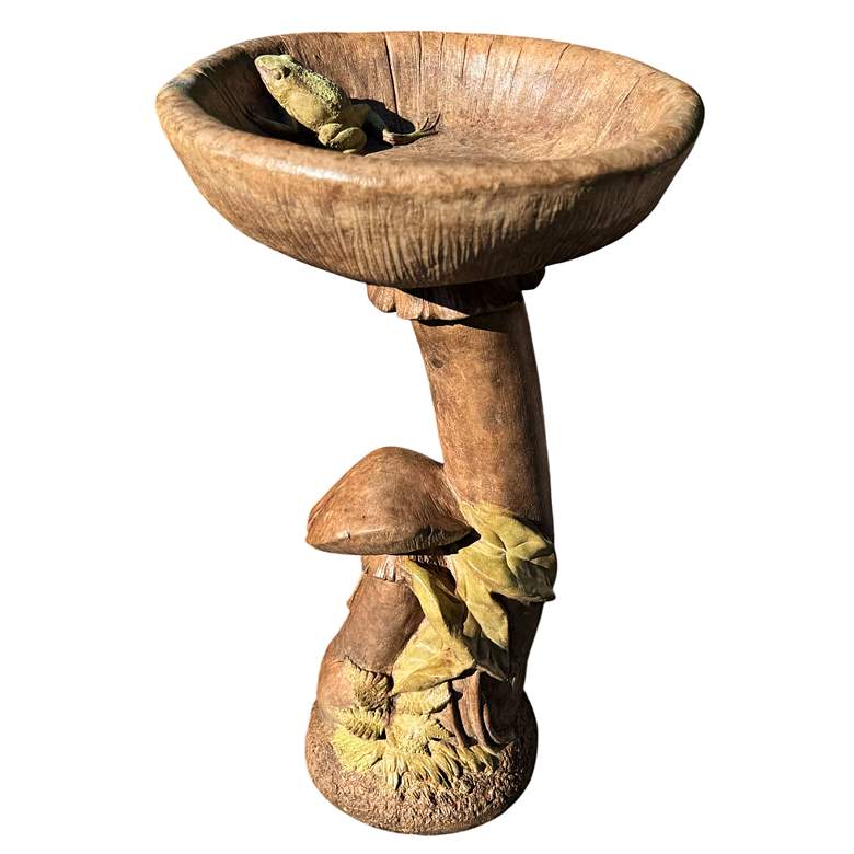 Image 1 Frog and Mushroom 24 inch High Garden Birdbath