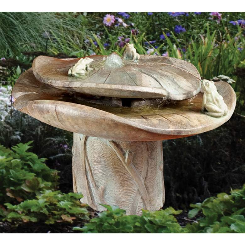 Frog Buddies 21&quot; High Stone Lily Pad Patio Bubbler Fountain