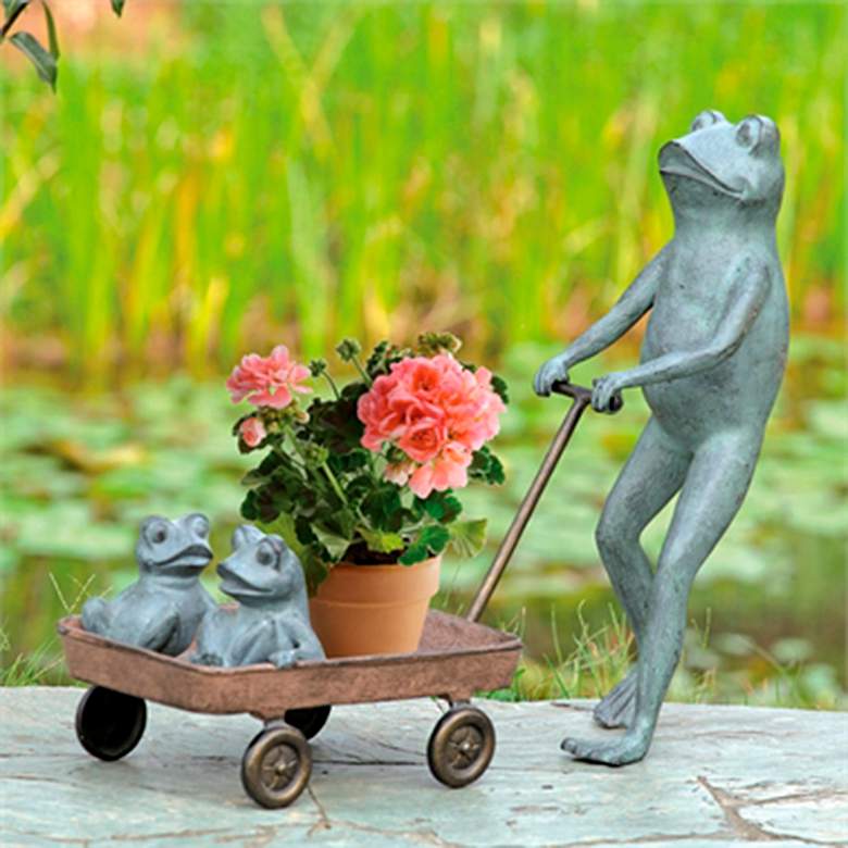 Image 3 Frog Family with Wagon Planter 23 1/2" High Outdoor Statue more views