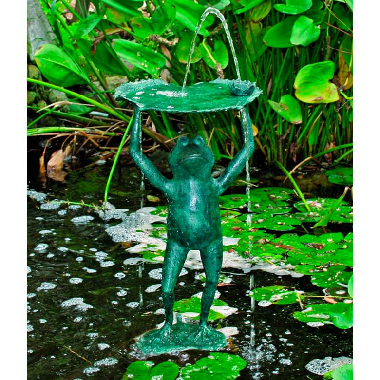 Image 1 Frog Lily Pad Lifter 25" High Spitter Pond Fountain