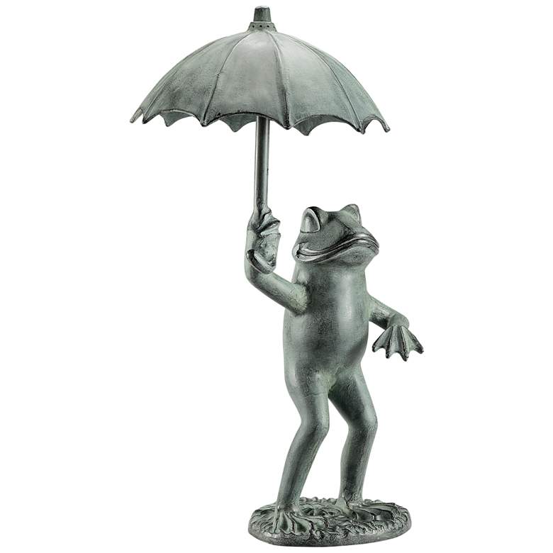 Image 1 Frog with Umbrella 29 1/2 inchH Verdigris Garden Spitter Statue