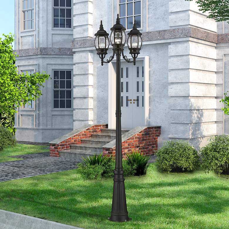 Image 1 Frontenac 84"H Black 3-Light Outdoor Post Light with Base