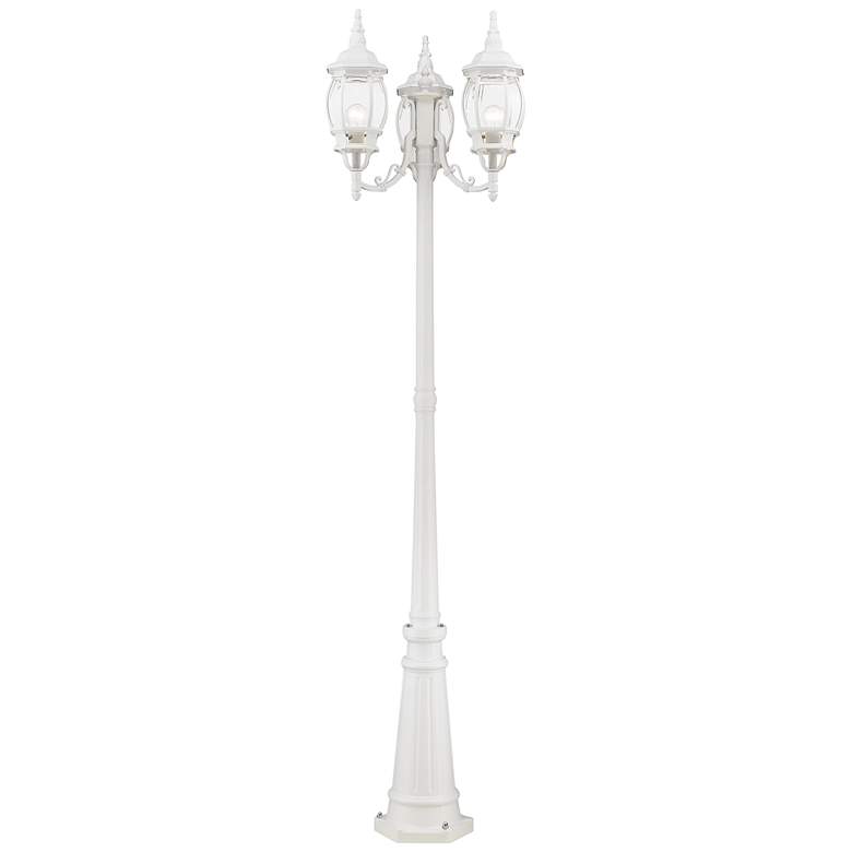 Image 1 Frontenac 84 inchH White 3-Lantern Outdoor Post Light with Base