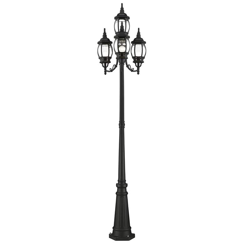 Image 1 Frontenac 93" High Black 4-Head Outdoor Post Light with Base