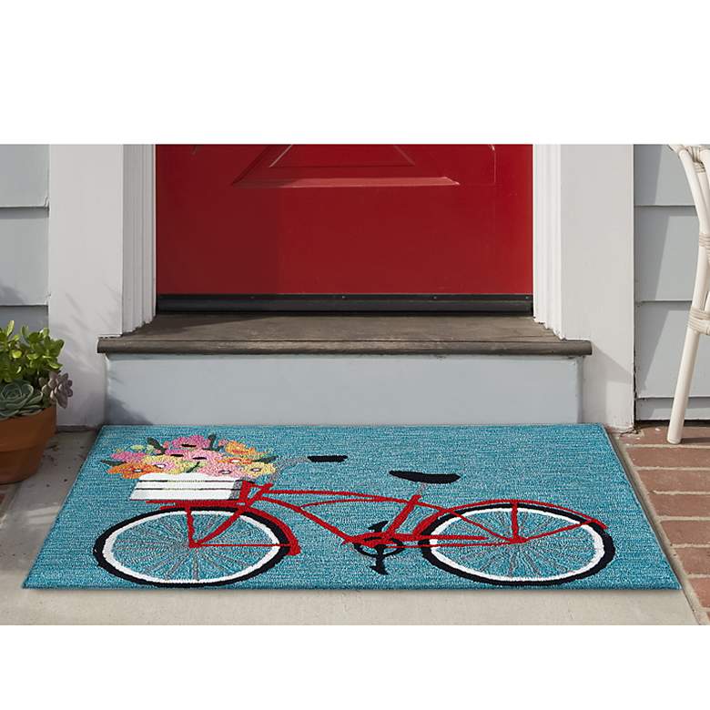 Image 1 Frontporch Bike Ride 443403 30 inchx48 inch Blue Outdoor Area Rug
