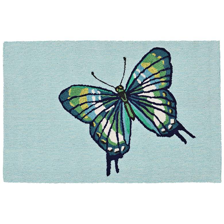 Image 1 Frontporch Butterfly 181406 2&#39;6 inchx4&#39; Blue Outdoor Area Rug