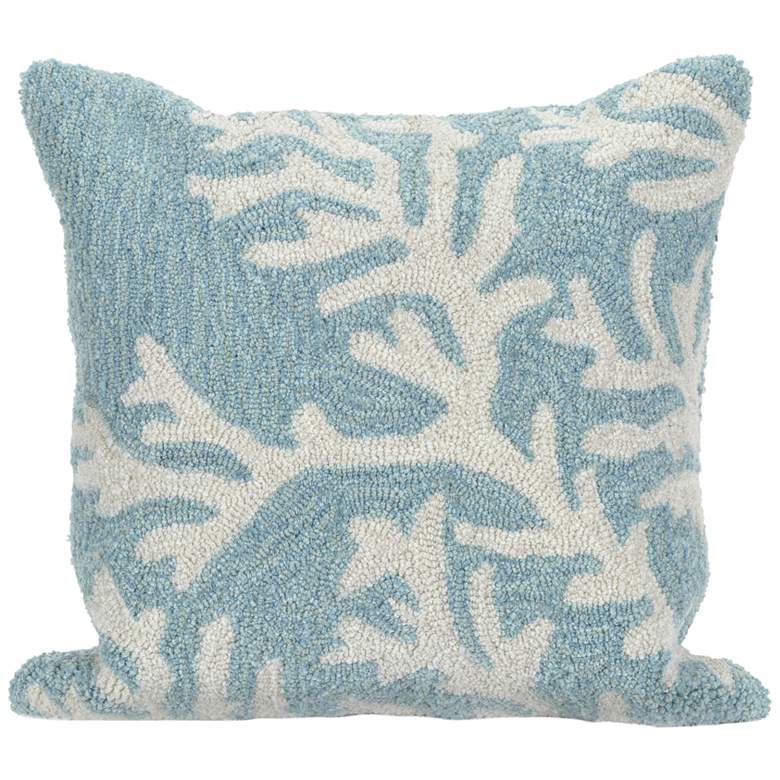 Image 2 Frontporch Coral Blue 18" Square Indoor-Outdoor Throw Pillow