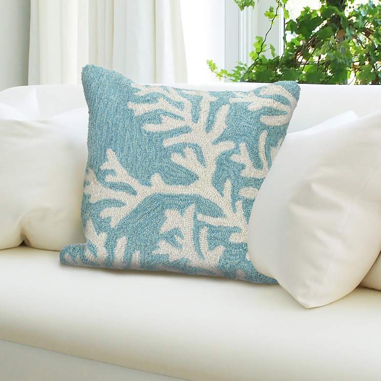 Image 1 Frontporch Coral Blue 18" Square Indoor-Outdoor Throw Pillow