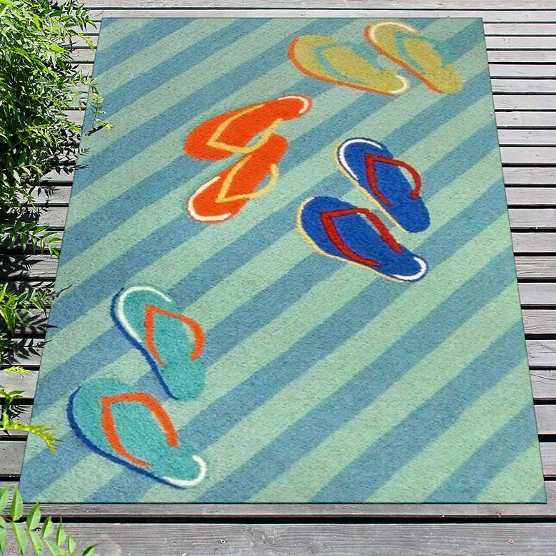 Image 1 Frontporch Flip Flops 140503 30 inchx48 inch Blue Outdoor Area Rug