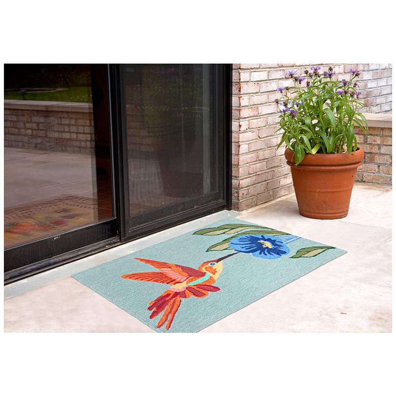 Image 2 Frontporch Hummingbird 152703 2&#39;6 inchx4&#39; Blue Outdoor Area Rug more views