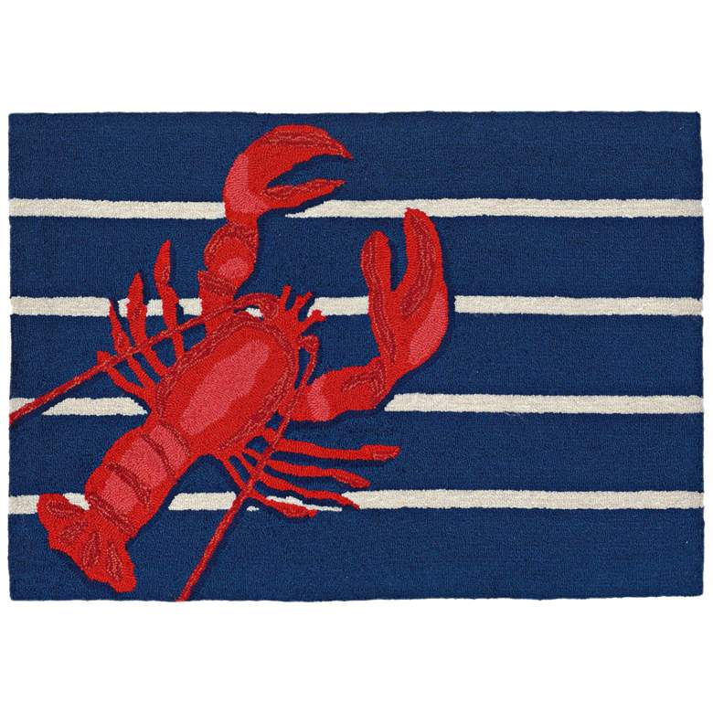 Image 1 Frontporch Lobster on Stripes 159533 5&#39;x7&#39;6 inch Navy Outdoor Rug
