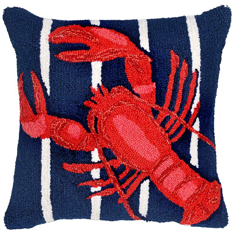 Frontporch Lobster on Stripes Navy 18&quot; Indoor-Outdoor Pillow
