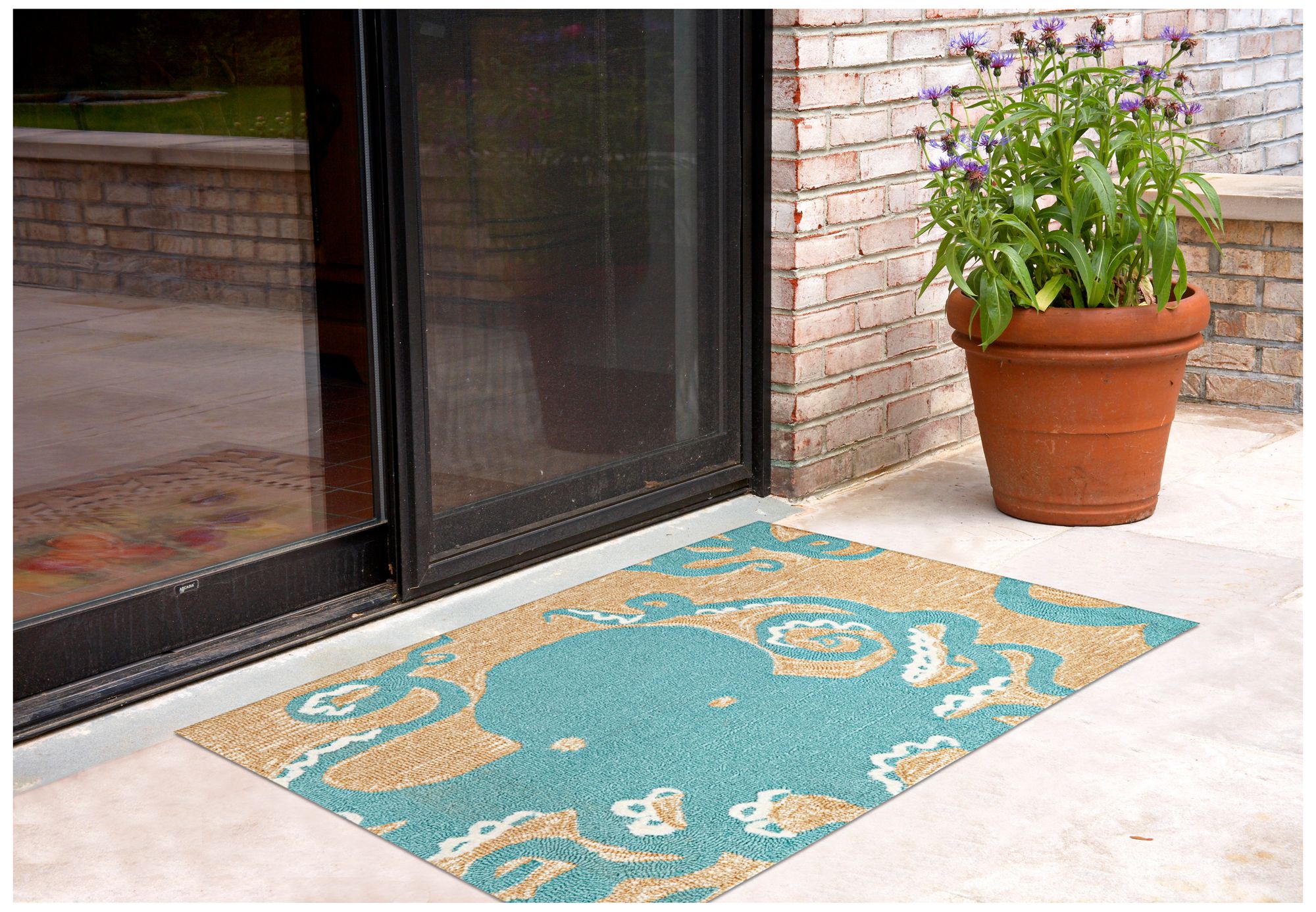 Thumbnail2 of Frontporch Octopus 143204 2'x3' Blue Outdoor Area Rug more views